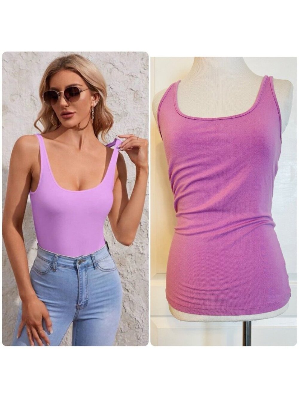 Purple Lilac Casual Everyday Tank Top Sleeveless Stretch Fitted Scoop Neck M 6